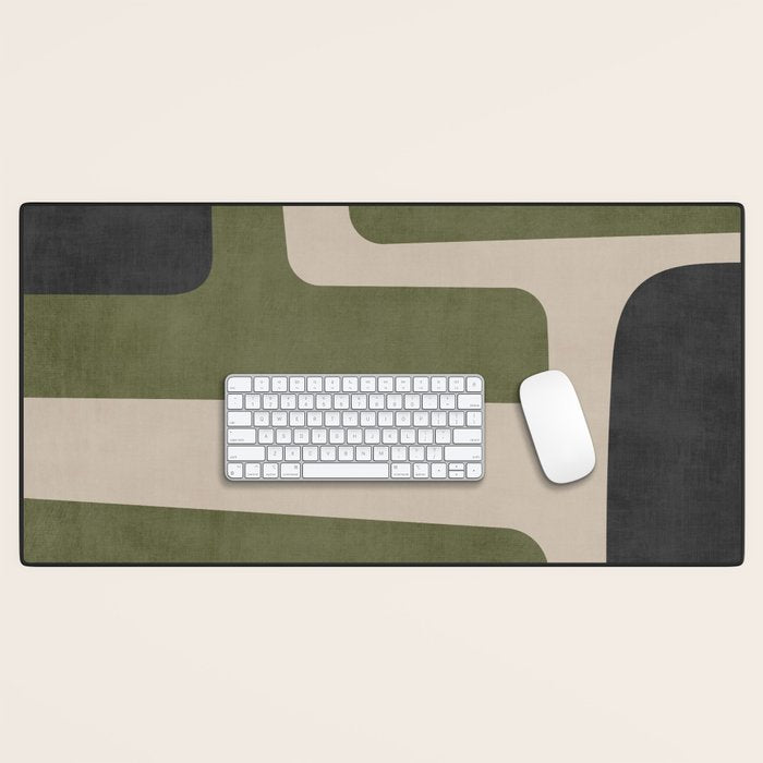 Olive Green Black Abstract Modern Artwork Desk Mat Gallery Image 1
