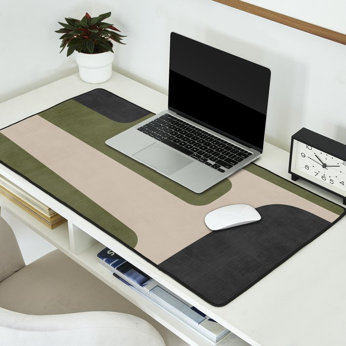 Olive Green Black Abstract Modern Artwork Desk Mat Gallery Image 2