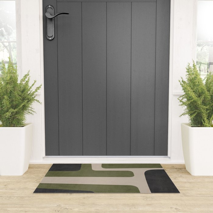 Olive Green Black Abstract Modern Artwork Welcome Mat Gallery Image 3