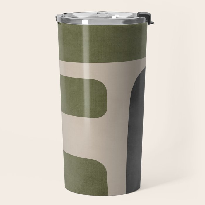 Olive Green Black Abstract Modern Artwork Travel Mug Gallery Image 2