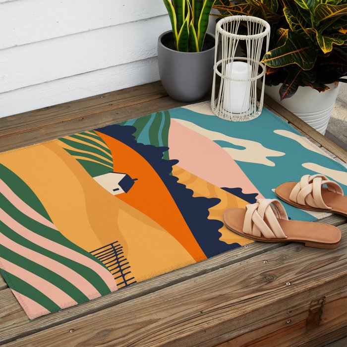 Abstract nature field landscape art Outdoor Rug Gallery Image 2