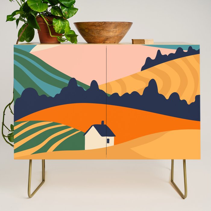 Abstract nature field landscape art Credenza Gallery Image 1