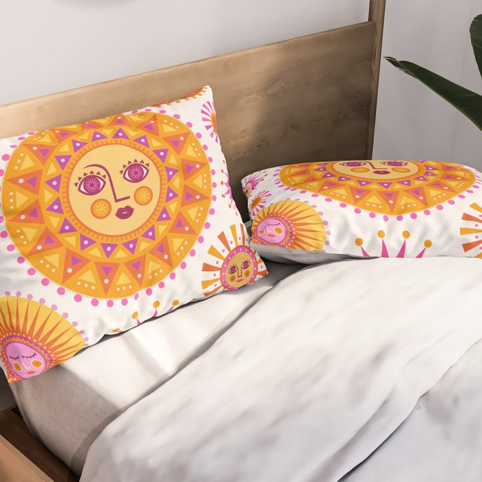 Retro Suns - Pink and Yellow Pillow Sham Gallery Image 2
