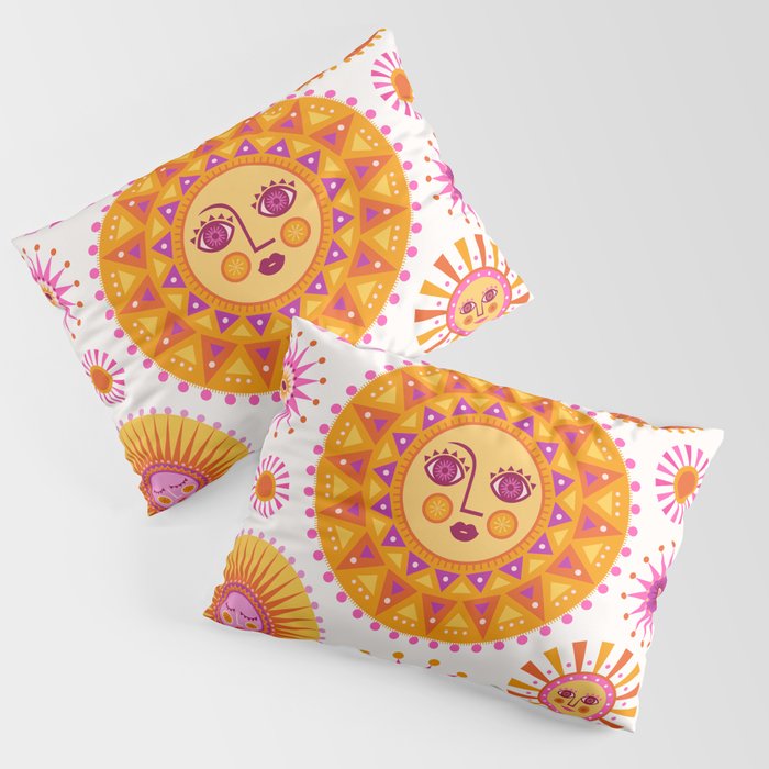 Retro Suns - Pink and Yellow Pillow Sham Gallery Image 1