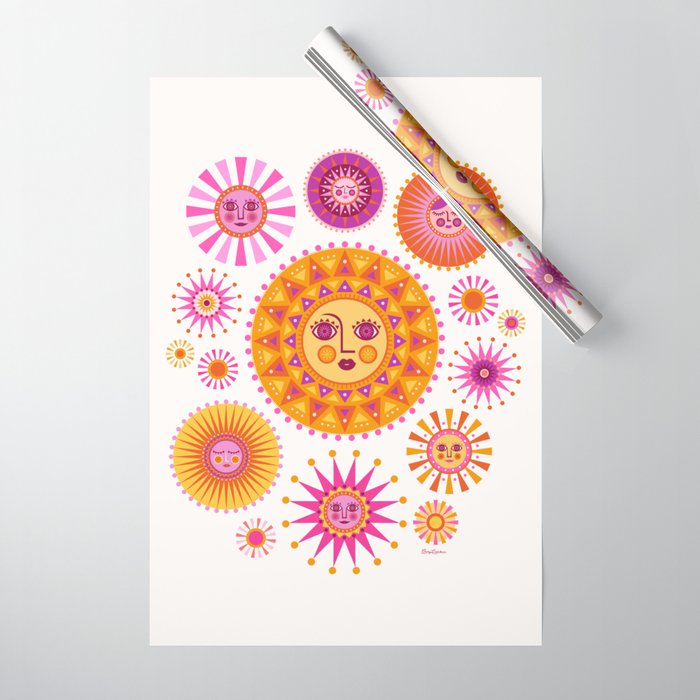 Retro Suns - Pink and Yellow Wrapping Paper Gallery Image 1