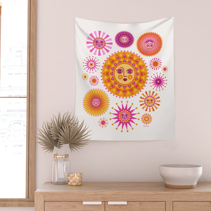 Retro Suns - Pink and Yellow Wall Tapestry Gallery Image 2