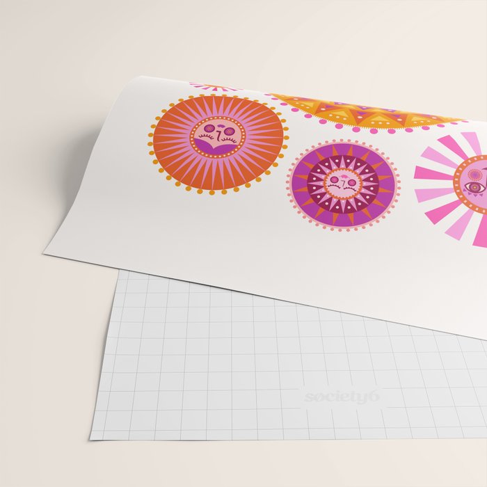 Retro Suns - Pink and Yellow Wrapping Paper Gallery Image 2