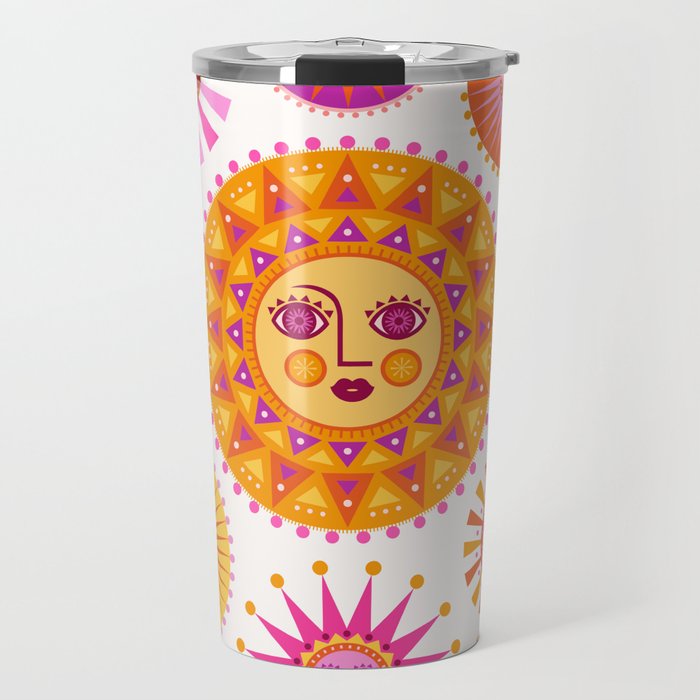 Retro Suns - Pink and Yellow Travel Mug Gallery Image 1