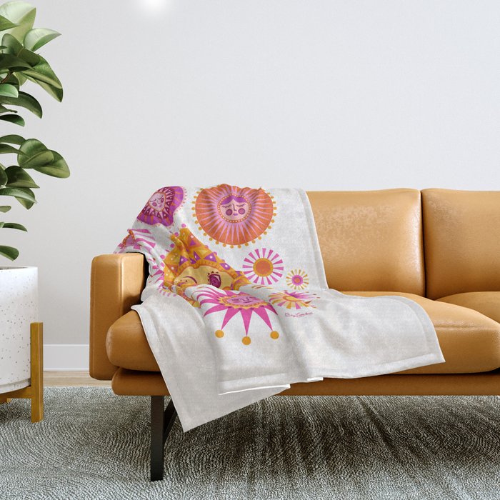 Retro Suns - Pink and Yellow Throw Blanket Gallery Image 1