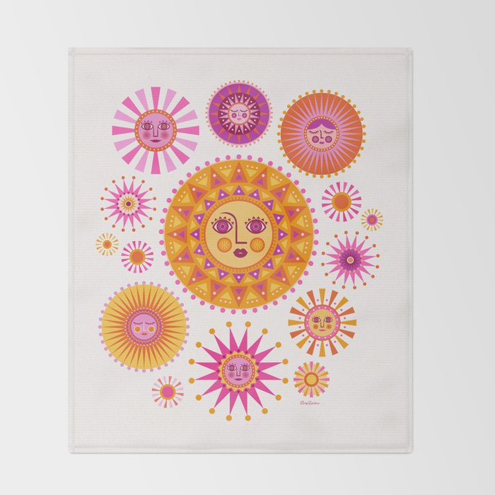Retro Suns - Pink and Yellow Throw Blanket Gallery Image 2