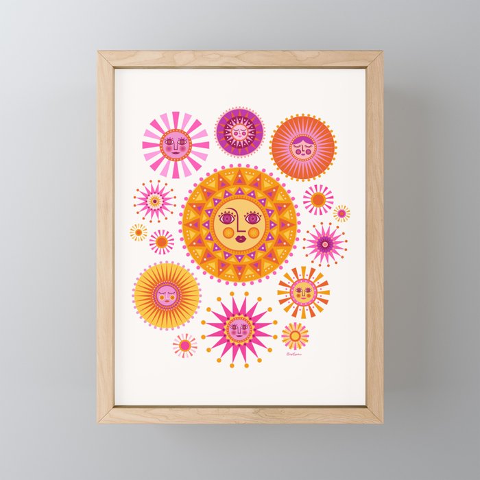 Retro Suns - Pink and Yellow Mini Art Print Gallery Image 1