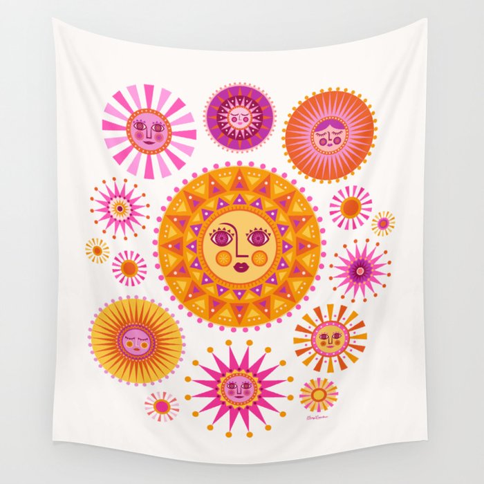Retro Suns - Pink and Yellow Wall Tapestry Gallery Image 1