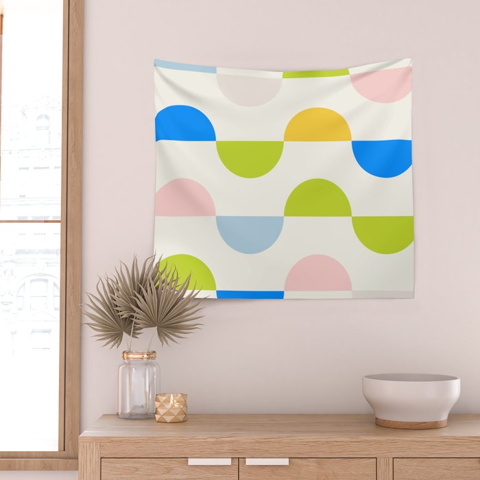 Mid Century Modern Geometry Pastel Wall Tapestry Gallery Image 2
