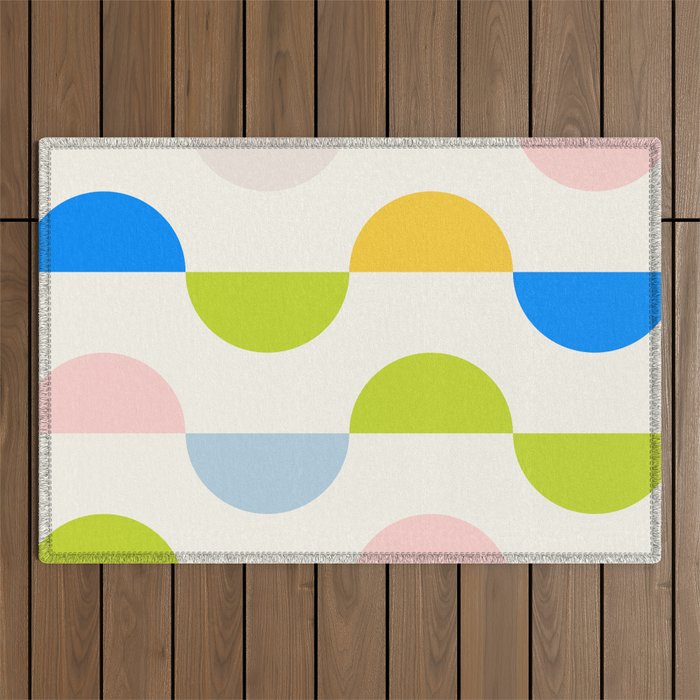 Mid Century Modern Geometry Pastel Outdoor Rug Gallery Image 1