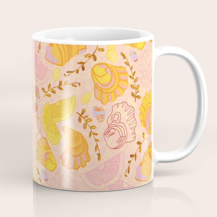 Coastal Oysters on the Beach in Lemon Orange & Peach Coffee Mug Gallery Image 1