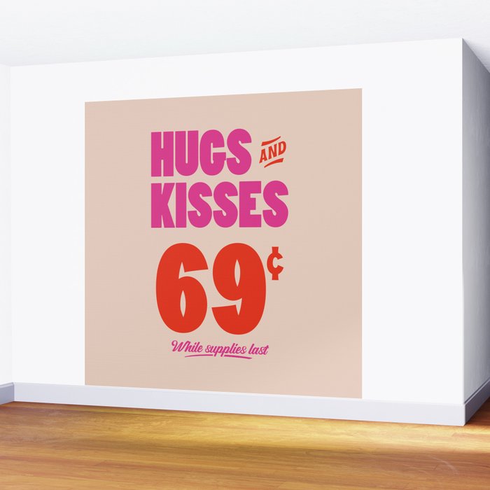 Hugs and Kisses - Pink and Orange Wall Mural Gallery Image 2