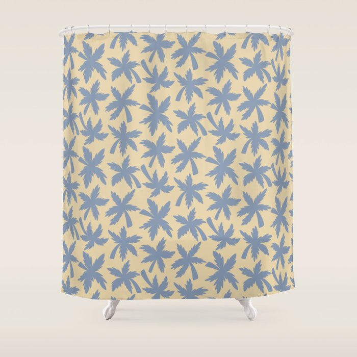 Palm Trees - Blue and Cream Shower Curtain Gallery Image 1
