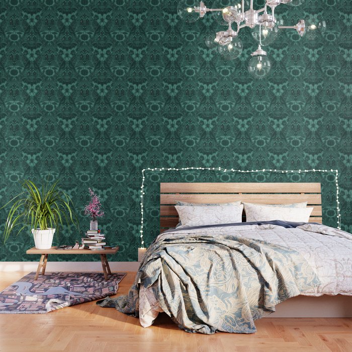 Gothic Halloween Damask - terrifying teal Wallpaper Gallery Image 1