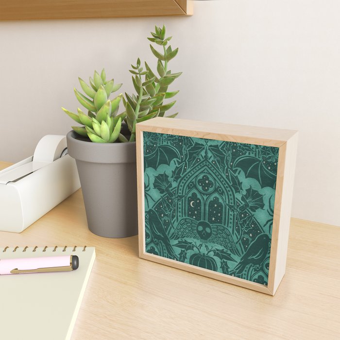 Gothic Halloween Damask - terrifying teal Mini Art Print Gallery Image 2