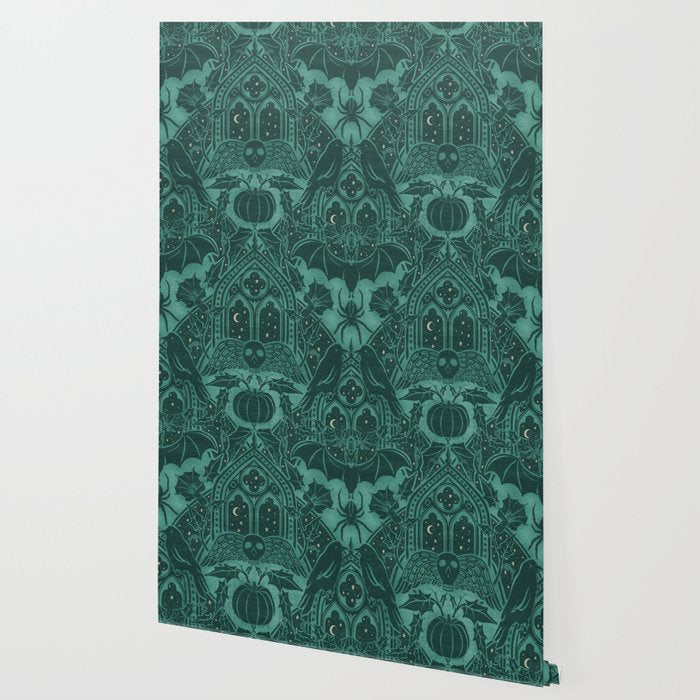 Gothic Halloween Damask - terrifying teal Wallpaper Gallery Image 2