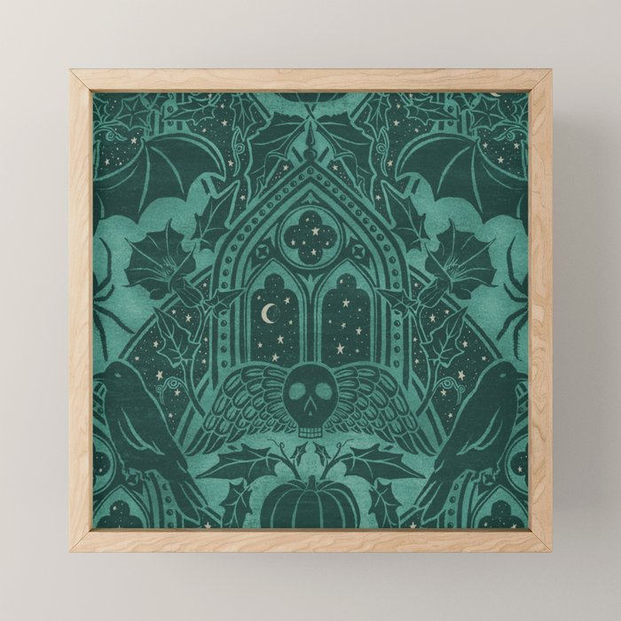 Gothic Halloween Damask - terrifying teal Mini Art Print Gallery Image 1