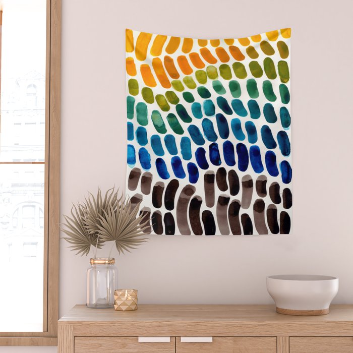 Colorful Rainbow Watercolor Organic Patterns Natural Shapes Playful Art Mid Century Modern Tribal Ar Wall Tapestry Gallery Image 2