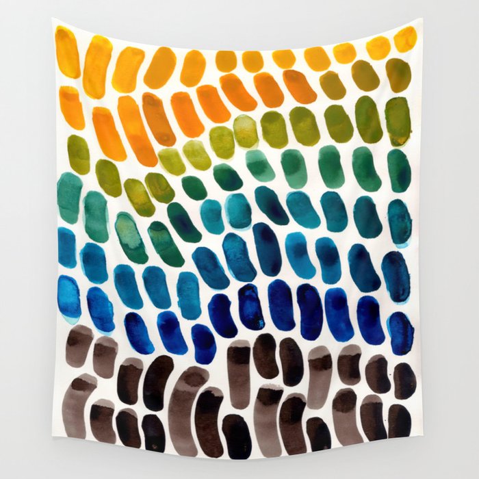 Colorful Rainbow Watercolor Organic Patterns Natural Shapes Playful Art Mid Century Modern Tribal Ar Wall Tapestry Gallery Image 4