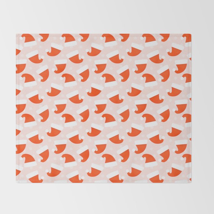 Santa Hats and Snowflakes on Pink Background Throw Blanket Gallery Image 2
