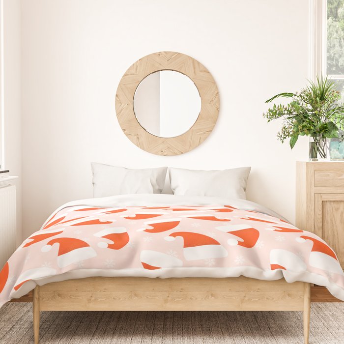 Santa Hats and Snowflakes on Pink Background Duvet Cover Gallery Image 3