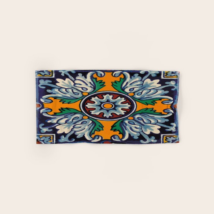 Mandala mexican talavera tile ceramic mosaic Bath Towel Gallery Image 1