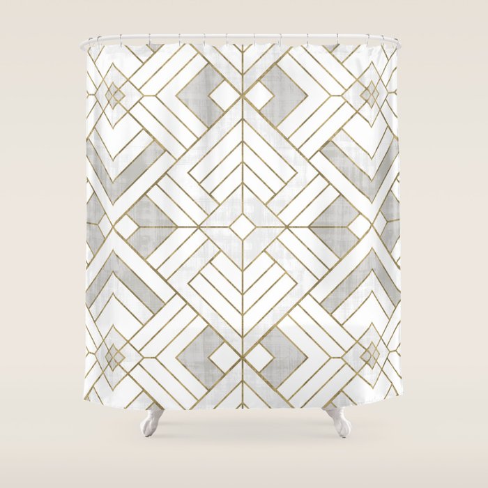 Lennox Vintage Deco - White & Gold Shower Curtain Gallery Image 1
