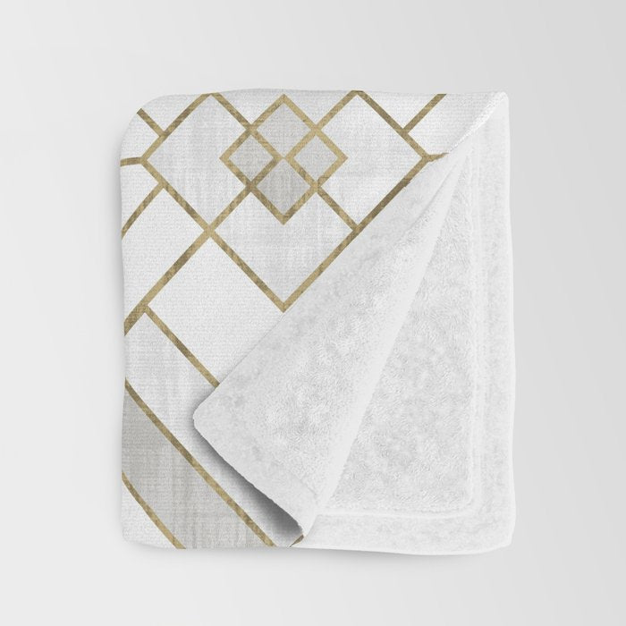 Lennox Vintage Deco - White & Gold Throw Blanket Gallery Image 3