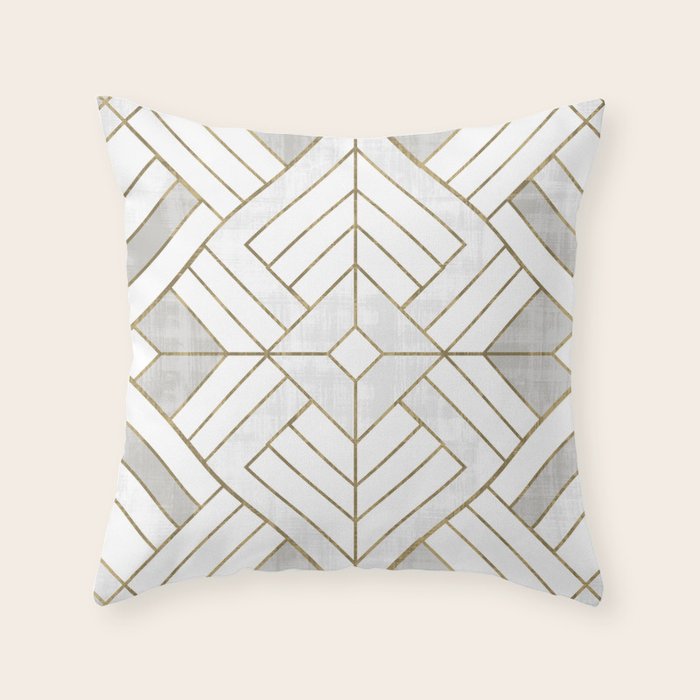 Lennox Vintage Deco - White & Gold Throw Pillow Gallery Image 6