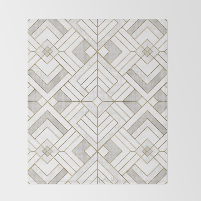 Lennox Vintage Deco - White & Gold Throw Blanket Gallery Image 2