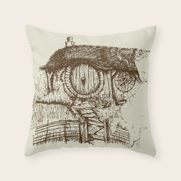 Hobbit house ink Throw Pillow Gallery Image 1