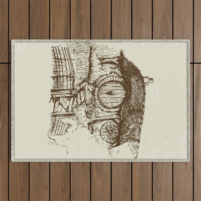 Hobbit house ink Outdoor Rug Gallery Image 1