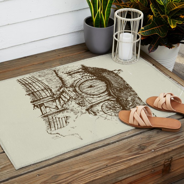 Hobbit house ink Outdoor Rug Gallery Image 2