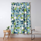 Terrazzo Mosaic Pattern, Teal Blue, Green, White Window Curtain Gallery Image 5