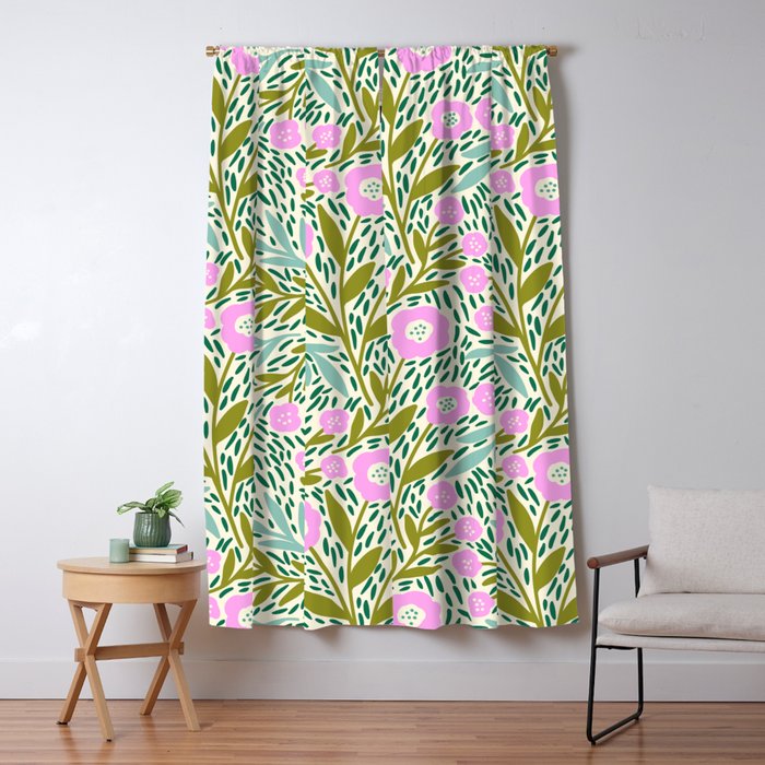 Botanical Garden - Pink and Green Window Curtain Gallery Image 1