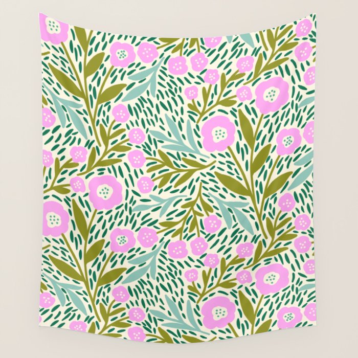 Botanical Garden - Pink and Green Wall Tapestry Gallery Image 4