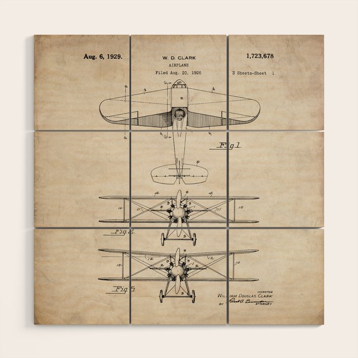 Biplane Patent - Aviation Art - Antique Wood Wall Art Gallery Image 1