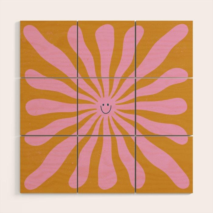 Cute Retro Sun Face  Wood Wall Art Gallery Image 1