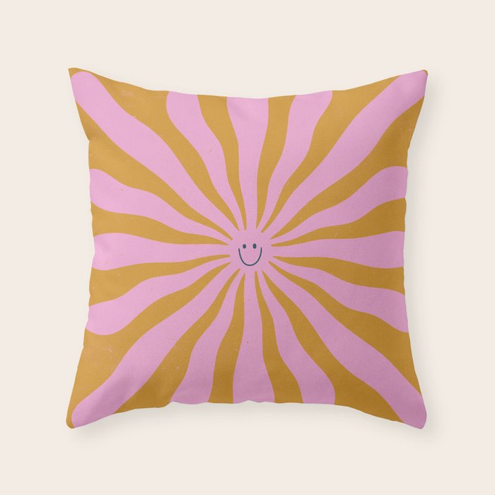 Cute Retro Sun Face  Throw Pillow Gallery Image 1