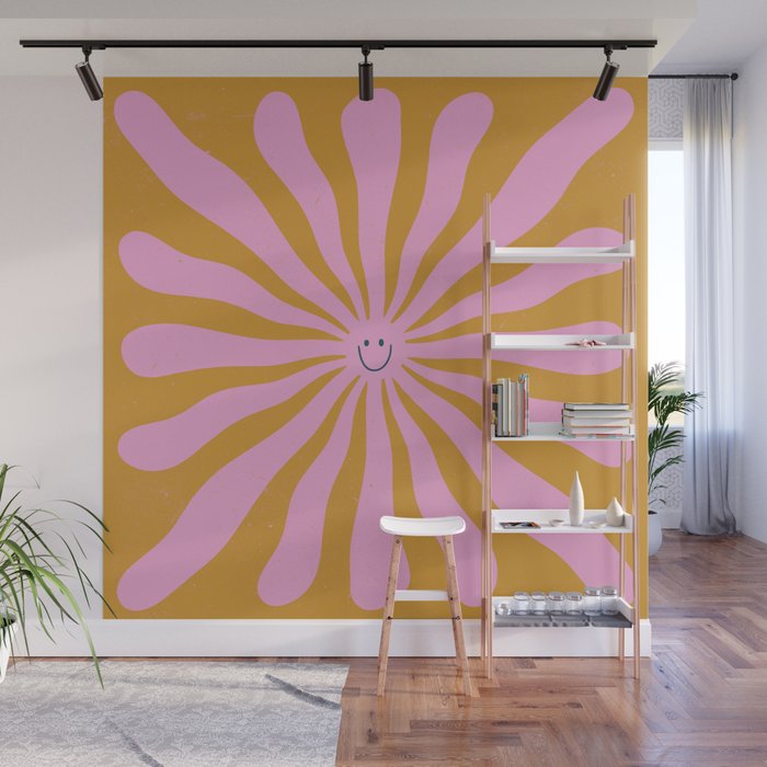 Cute Retro Sun Face  Wall Mural Gallery Image 1