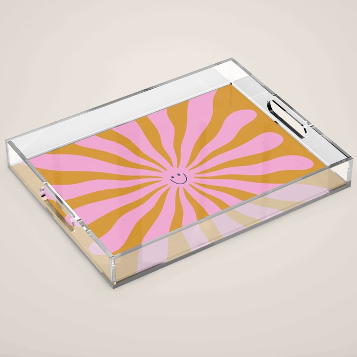 Cute Retro Sun Face  Acrylic Tray Gallery Image 1