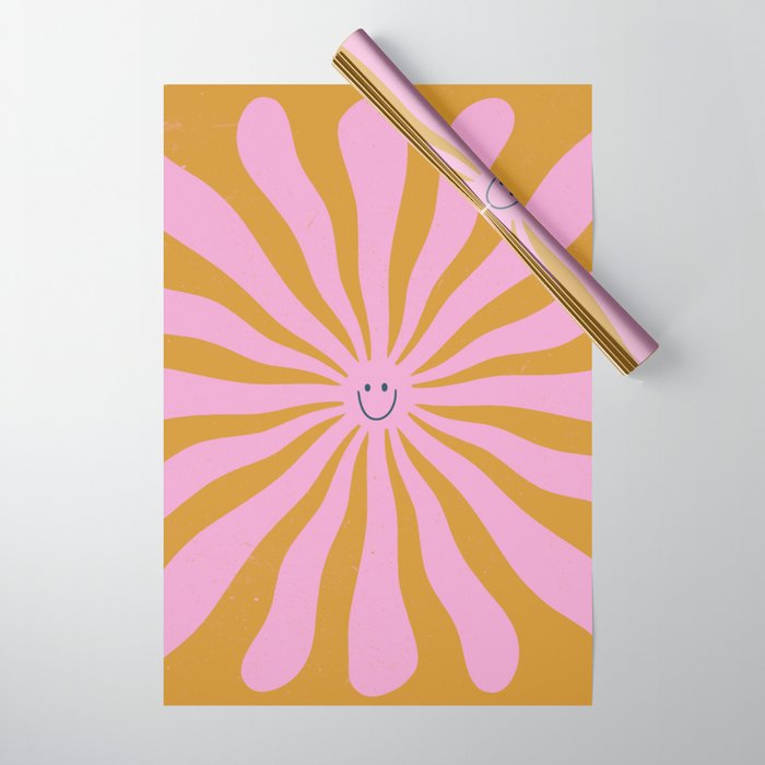 Cute Retro Sun Face  Wrapping Paper Gallery Image 1