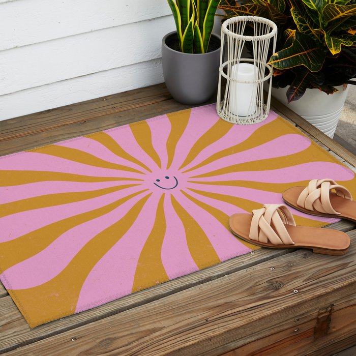 Cute Retro Sun Face  Outdoor Rug Gallery Image 2