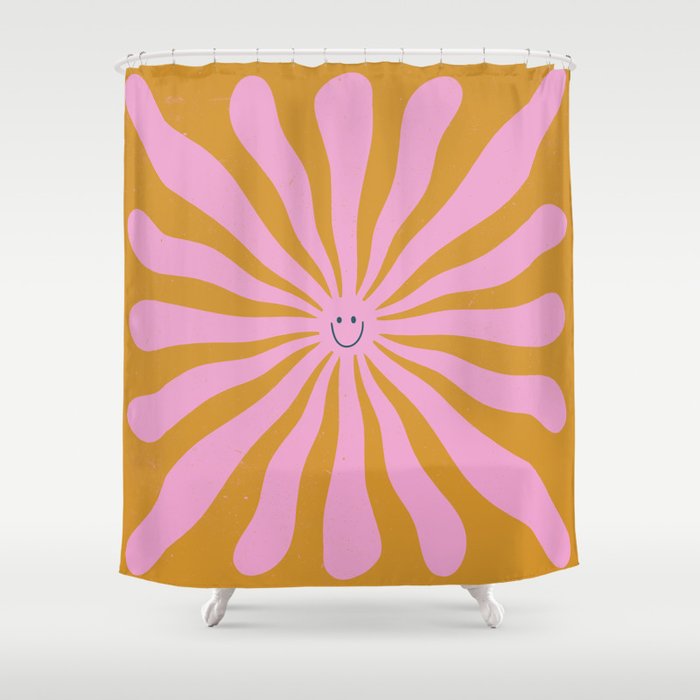 Cute Retro Sun Face  Shower Curtain Gallery Image 1