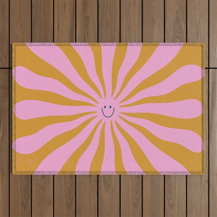 Cute Retro Sun Face  Outdoor Rug Gallery Image 1