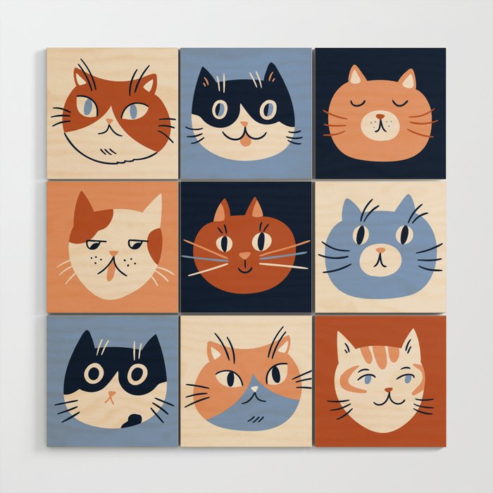 Colorful checkered cat pattern Wood Wall Art Gallery Image 1